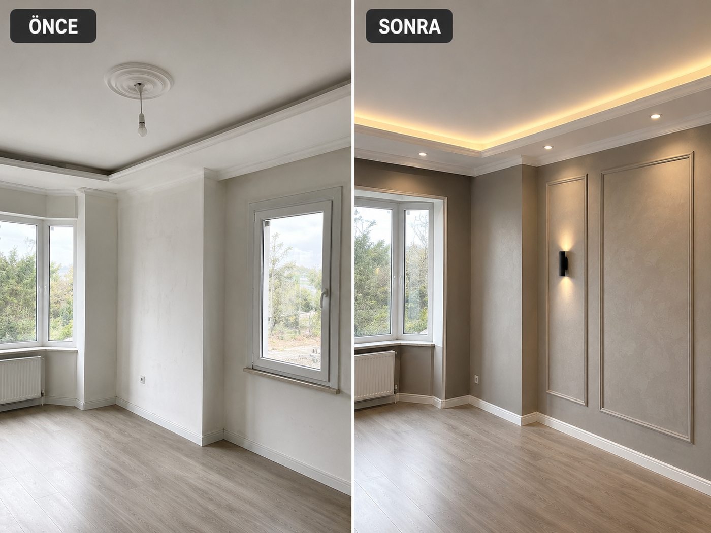 Ildır iç cephe boya öncesi ve sonrası
